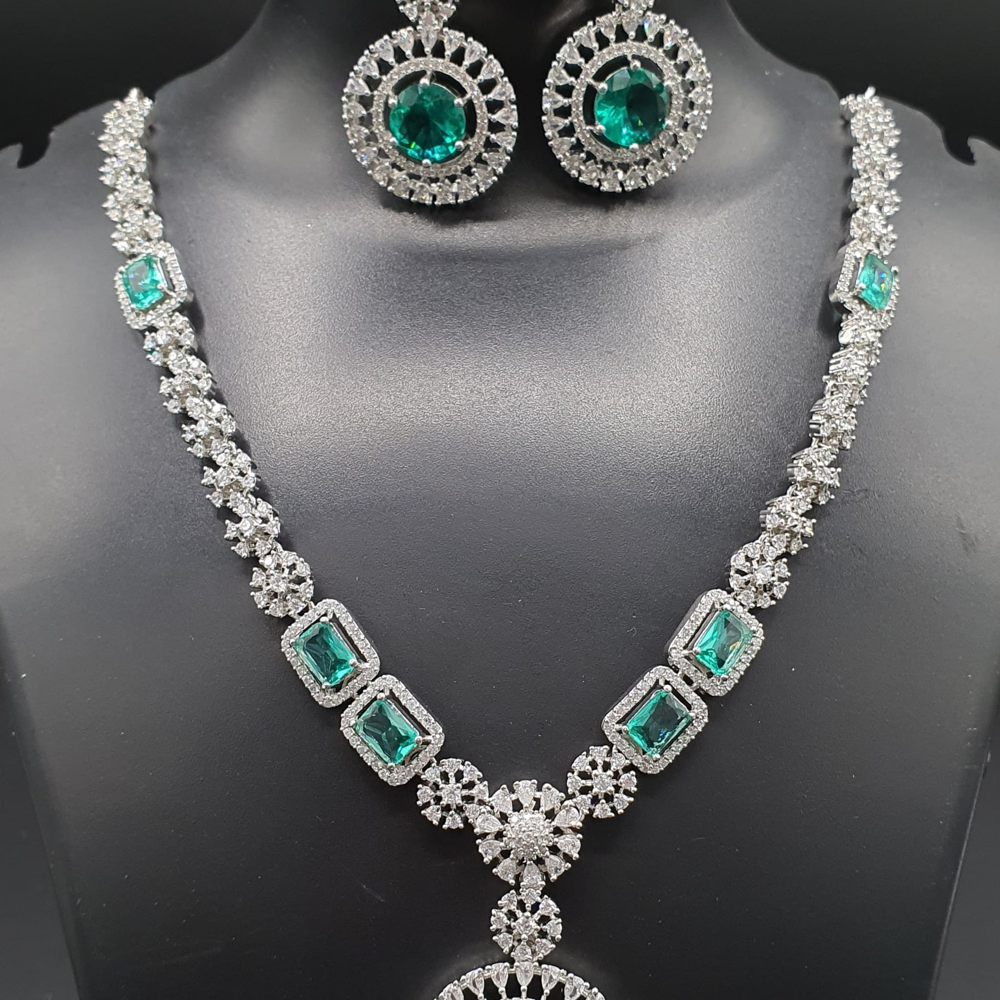 Beautiful American Diamond Padmavat Jewellery Antique Necklace Set with Earrings