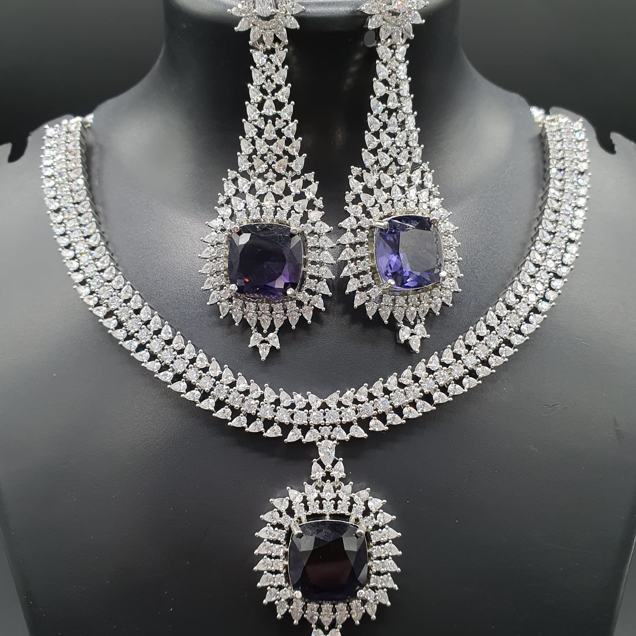 Beautiful American Diamond Padmavat Jewellery Antique Necklace Set with Earrings