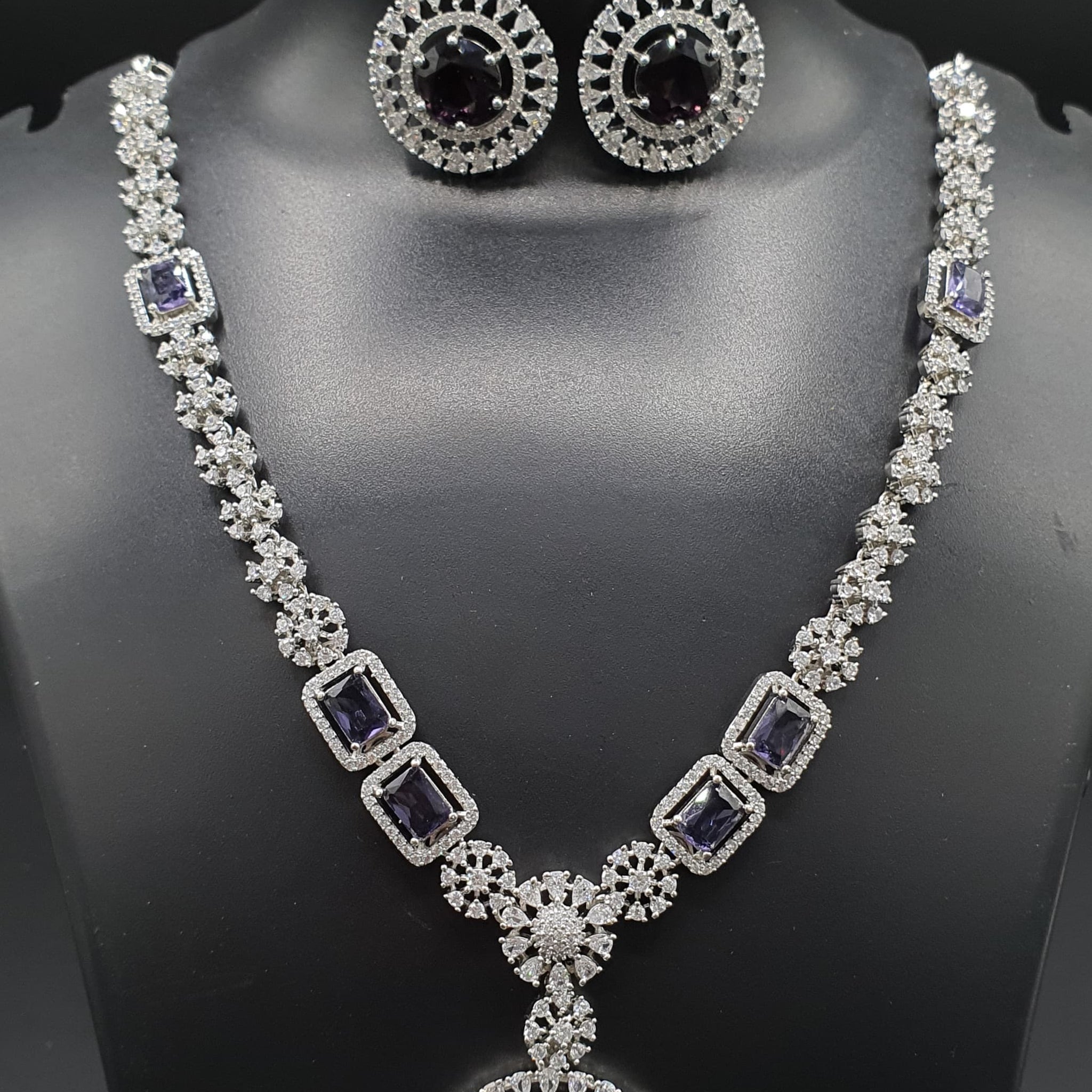 Beautiful American Diamond Padmavat Jewellery Antique Necklace Set with Earrings