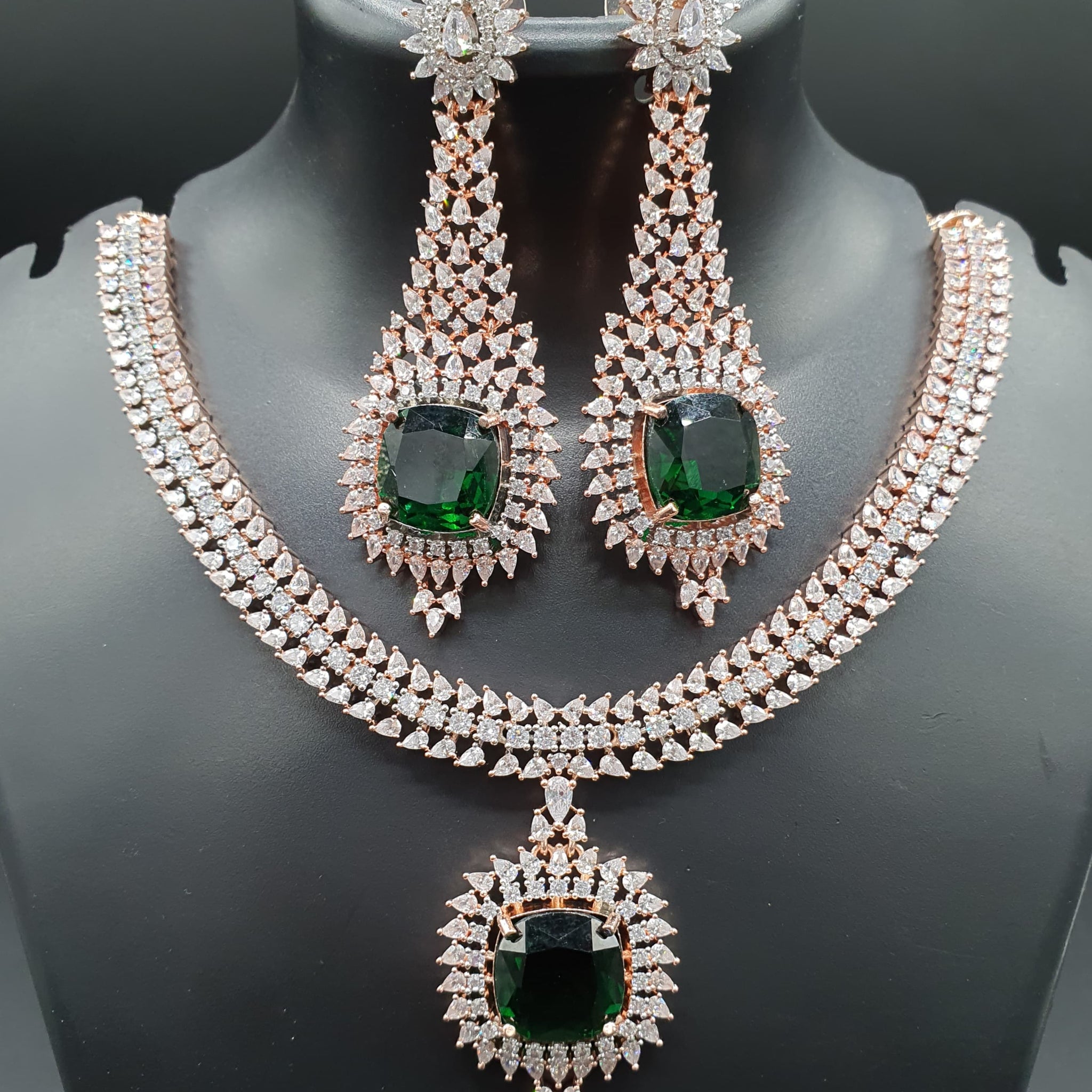 Beautiful American Diamond Padmavat Jewellery Antique Necklace Set with Earrings