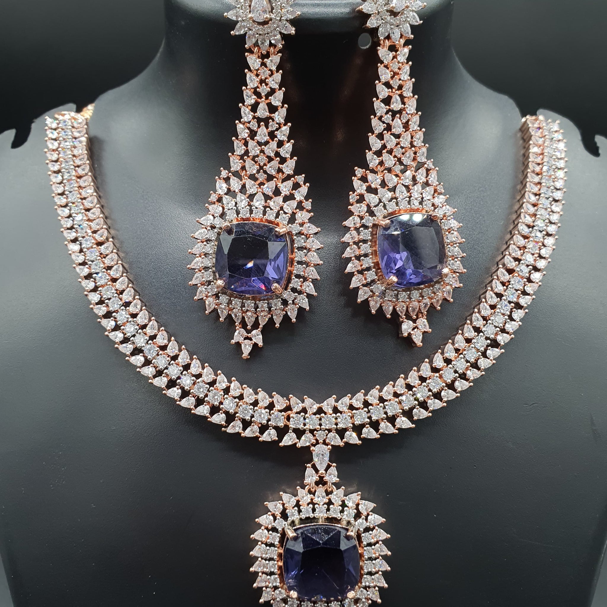 Beautiful American Diamond Padmavat Jewellery Antique Necklace Set with Earrings