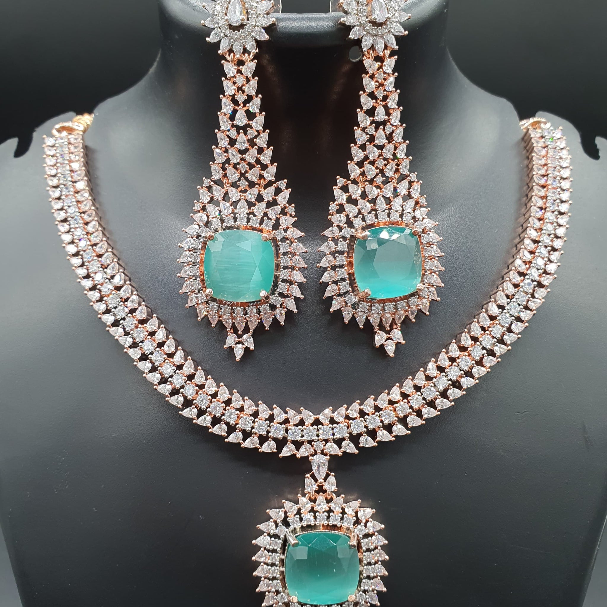 Beautiful American Diamond Padmavat Jewellery Antique Necklace Set with Earrings