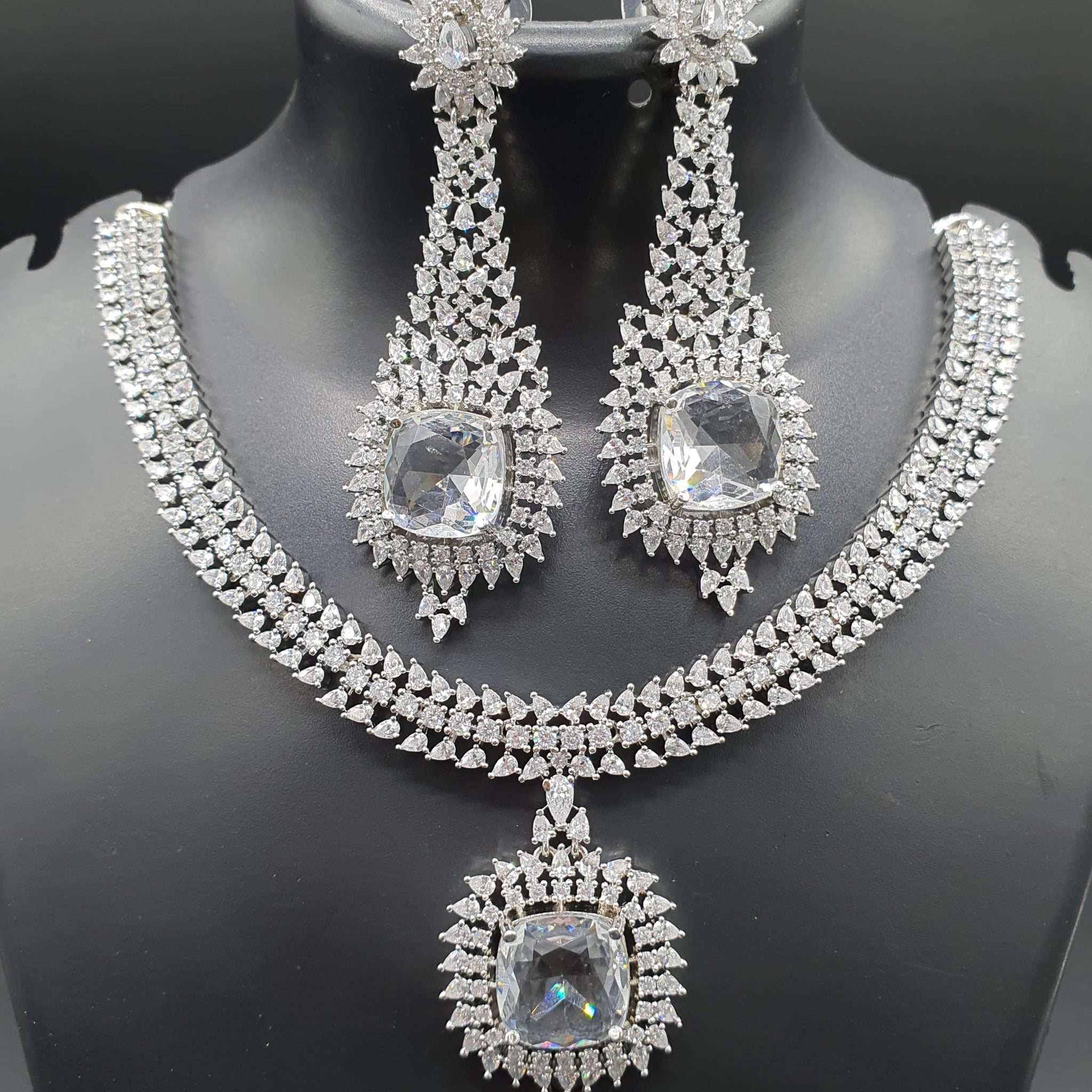 Beautiful American Diamond Padmavat Jewellery Antique Necklace Set with Earrings