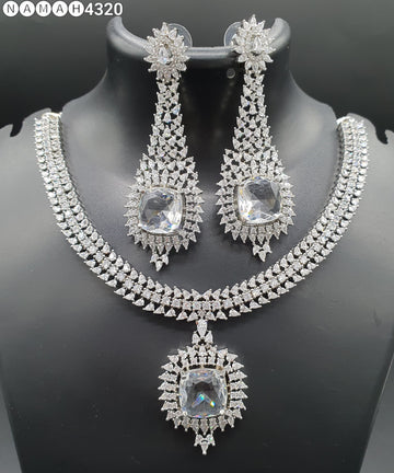 Beautiful American Diamond Padmavat Jewellery Antique Necklace Set with Earrings