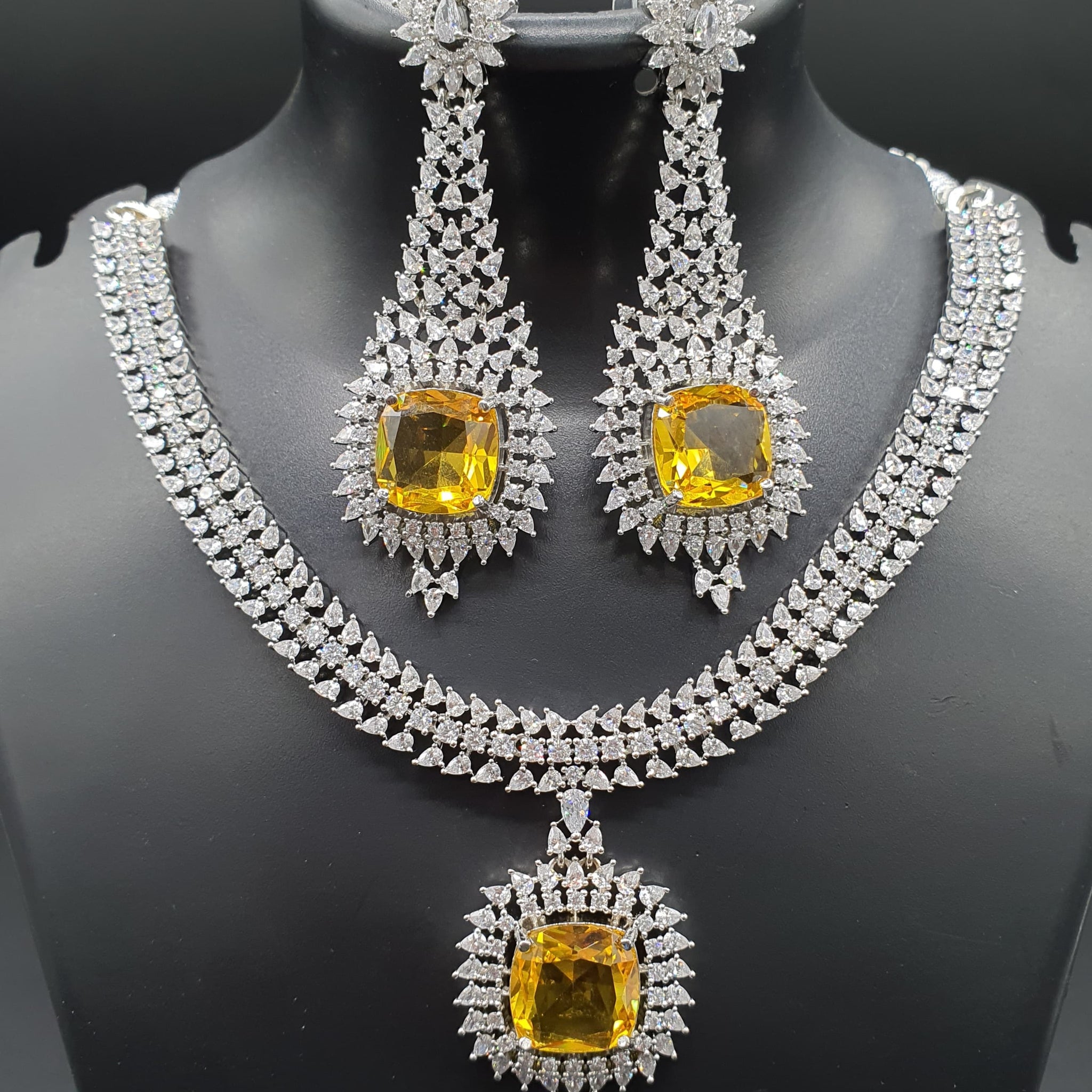 Beautiful American Diamond Padmavat Jewellery Antique Necklace Set with Earrings