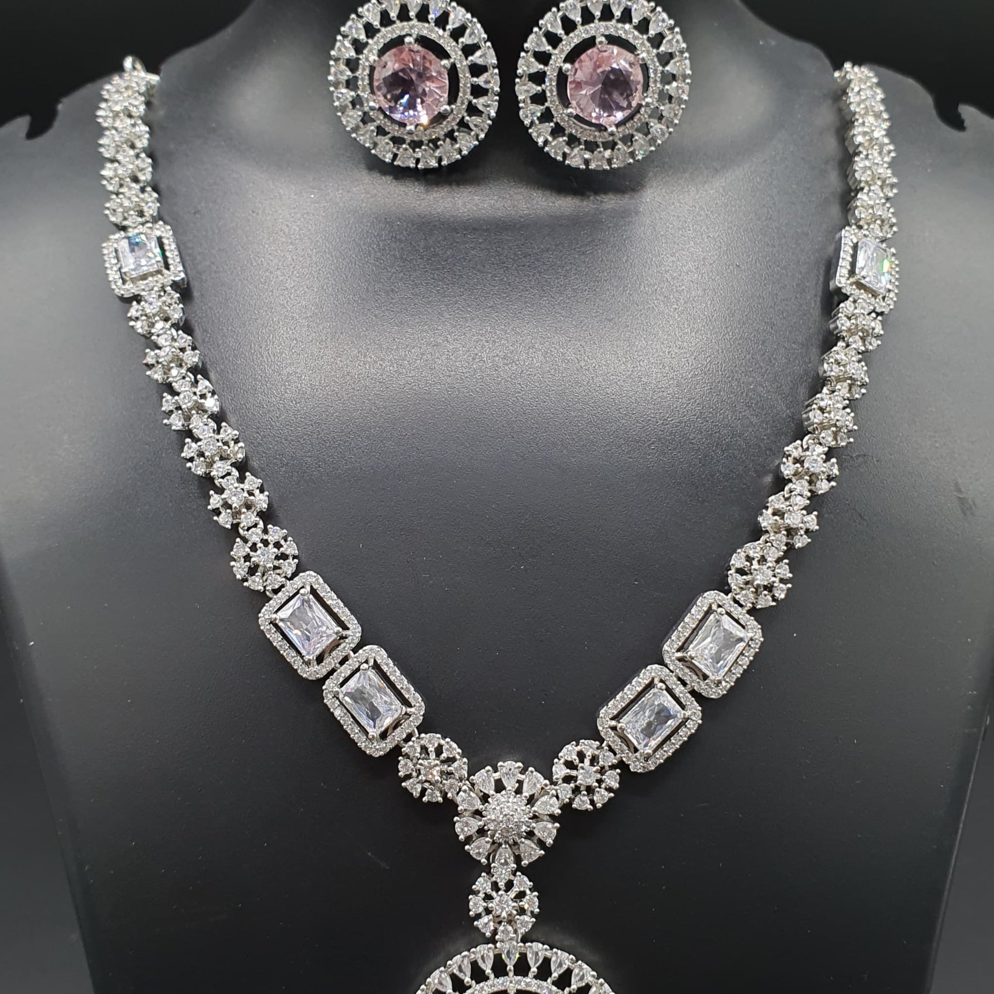 Beautiful American Diamond Padmavat Jewellery Antique Necklace Set with Earrings