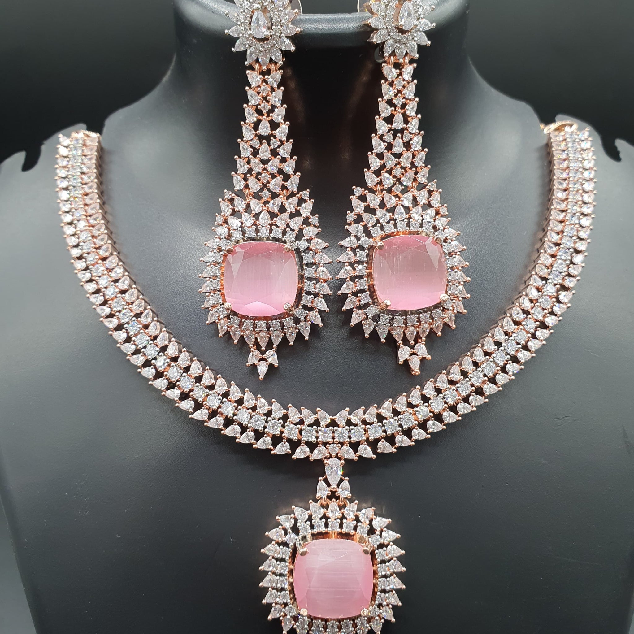 Beautiful American Diamond Padmavat Jewellery Antique Necklace Set with Earrings