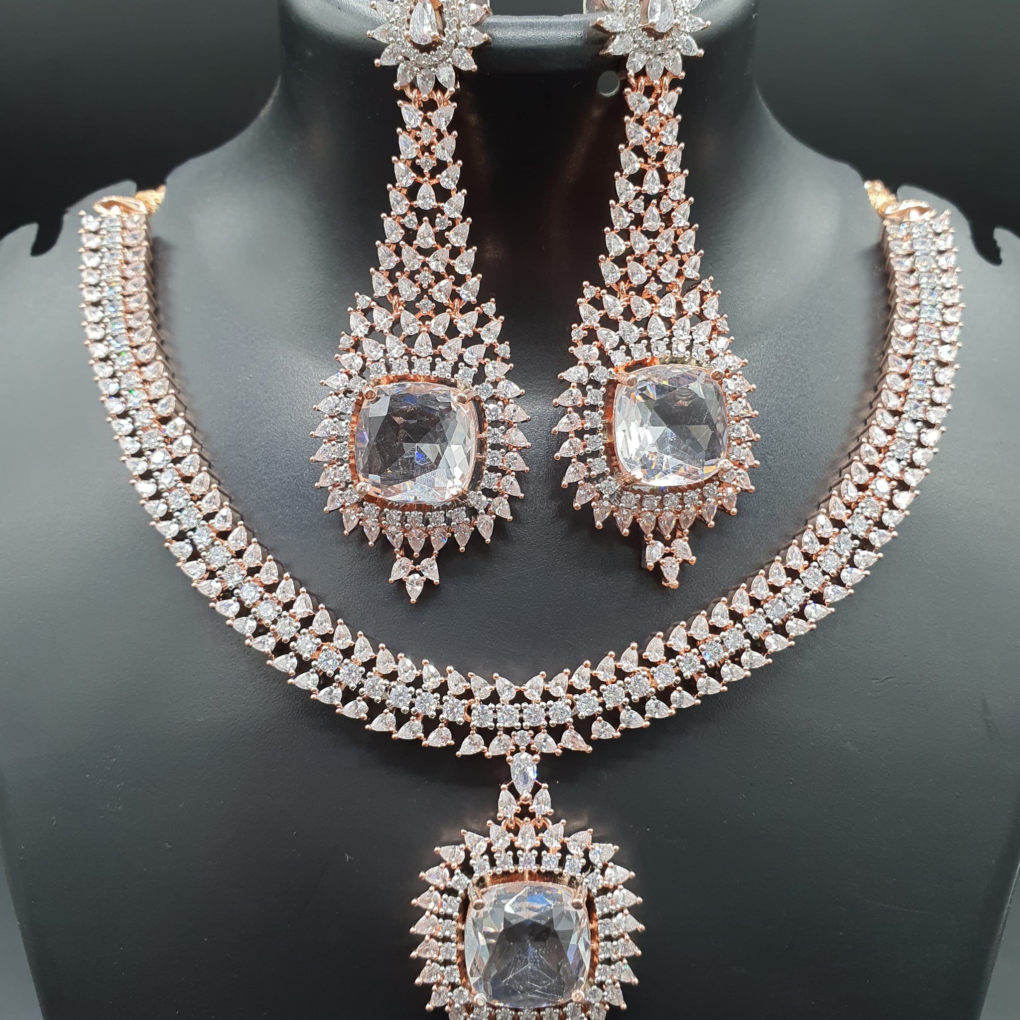 Beautiful American Diamond Padmavat Jewellery Antique Necklace Set with Earrings