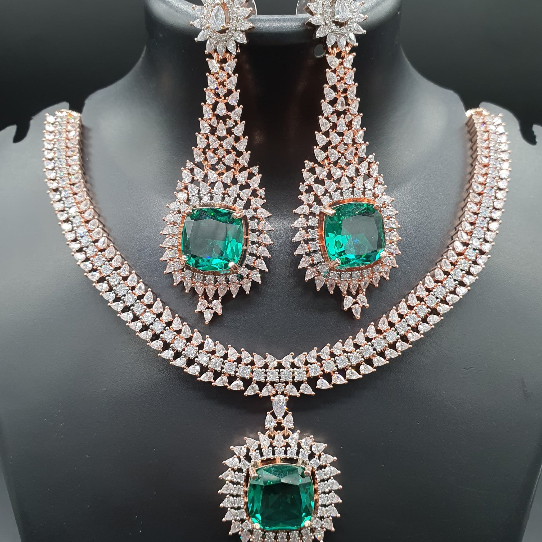 Beautiful American Diamond Padmavat Jewellery Antique Necklace Set with Earrings