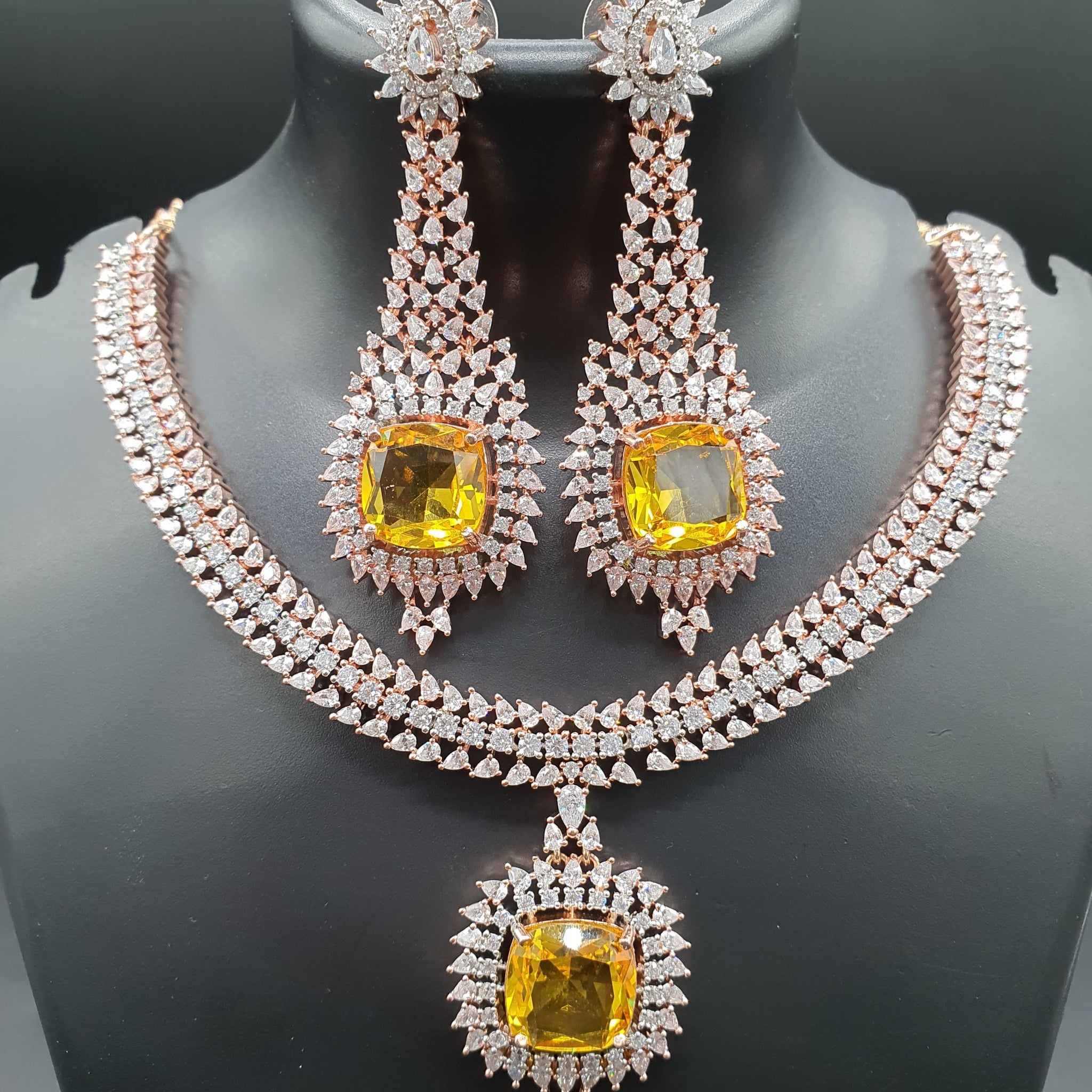 Beautiful American Diamond Padmavat Jewellery Antique Necklace Set with Earrings