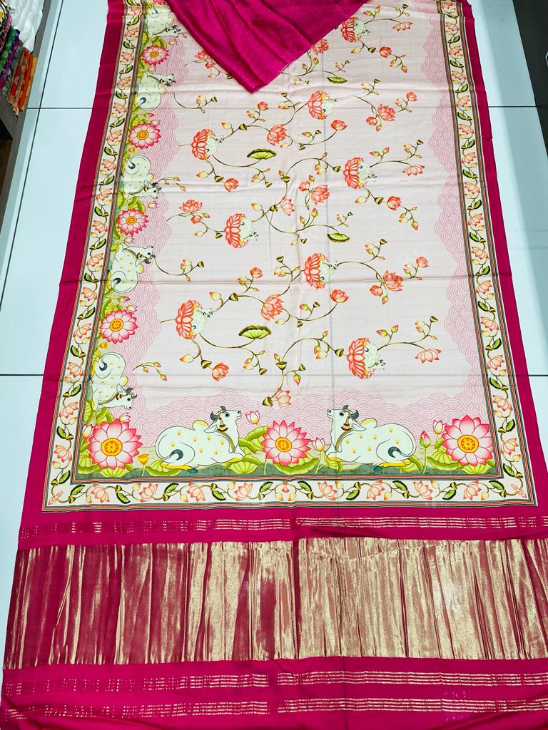 Beautiful Designer Bandhej
Gajji Silk Ajrakh Lagdi Pallu Sarees