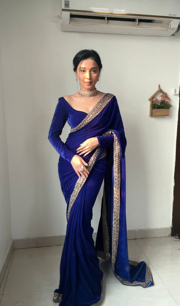 Beautiful Designer Wedding Special Velevt Rich Ready To Wear Saree