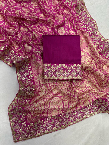 Beautiful Designer Bandhani Print With Sequins Gota Patti Saree