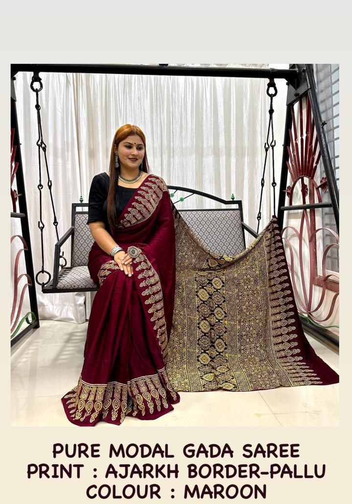 Beautiful Designer Gajji Bandhej Silk Ajrakh Pallu Saree