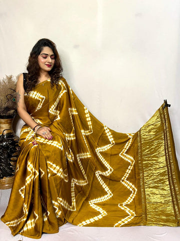 Beautiful Designer Gajji Bandhej Silk Dabal Leriya Saree