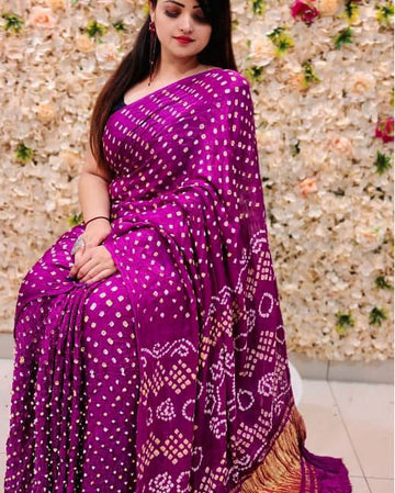 Beautiful Designer Gajji Bandhej Silk Dabal Leriya Saree