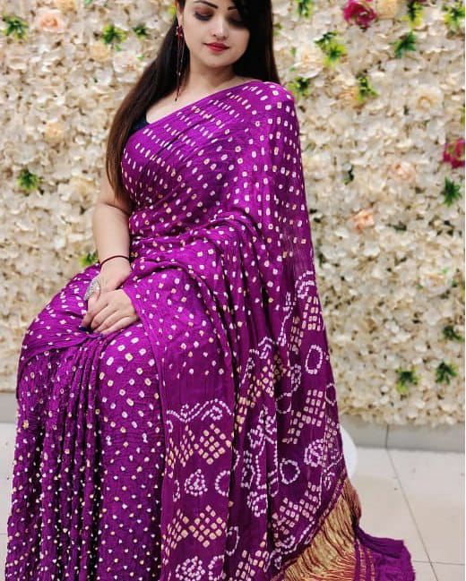 Beautiful Designer Gajji Bandhej Silk Dabal Leriya Saree