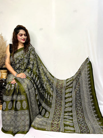 Beautiful Designer Ajrakh Pure Guji Bandhej Saree