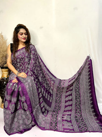 Beautiful Designer Ajrakh Pure Guji Bandhej Saree