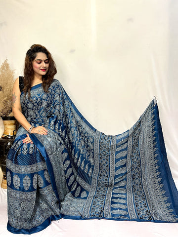 Beautiful Designer Ajrakh Pure Guji Bandhej Saree