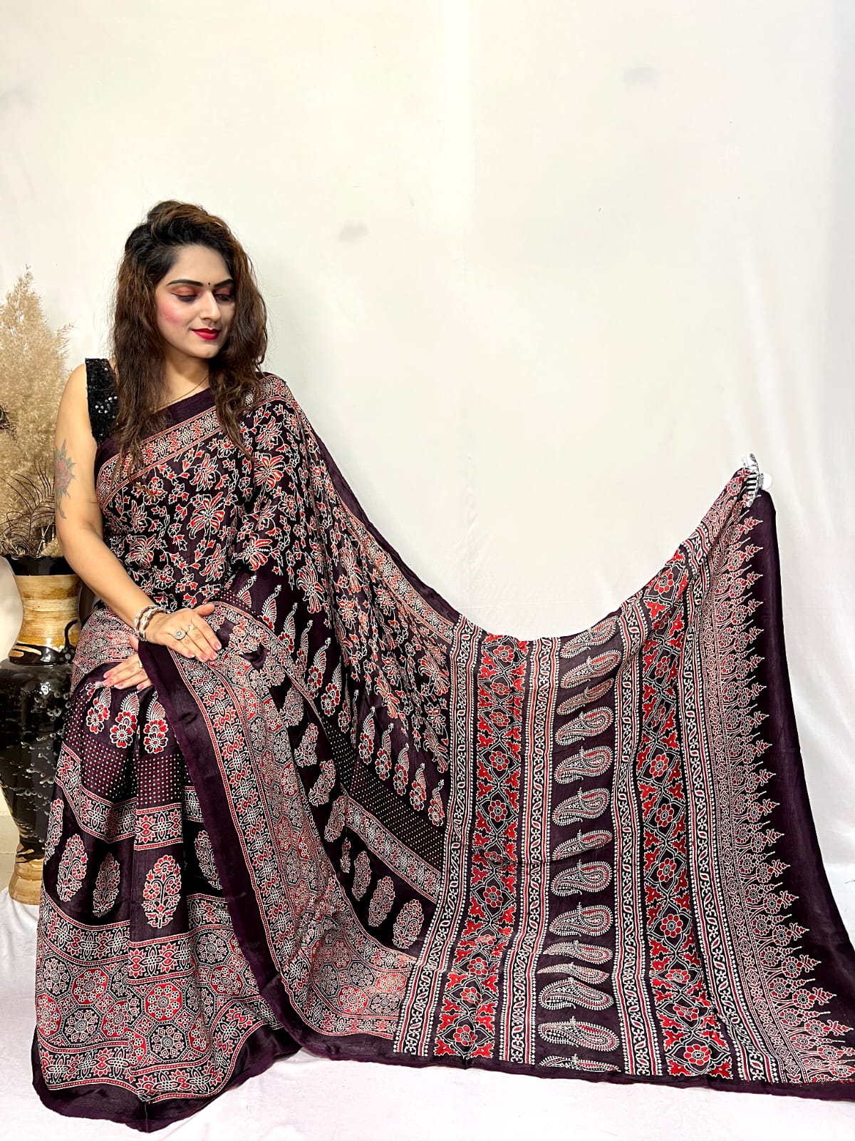 Beautiful Designer Ajrakh Pure Guji Bandhej Saree