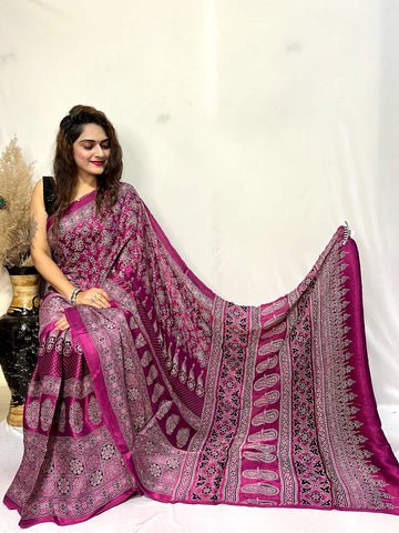 Beautiful Designer Ajrakh Pure Guji Bandhej Saree