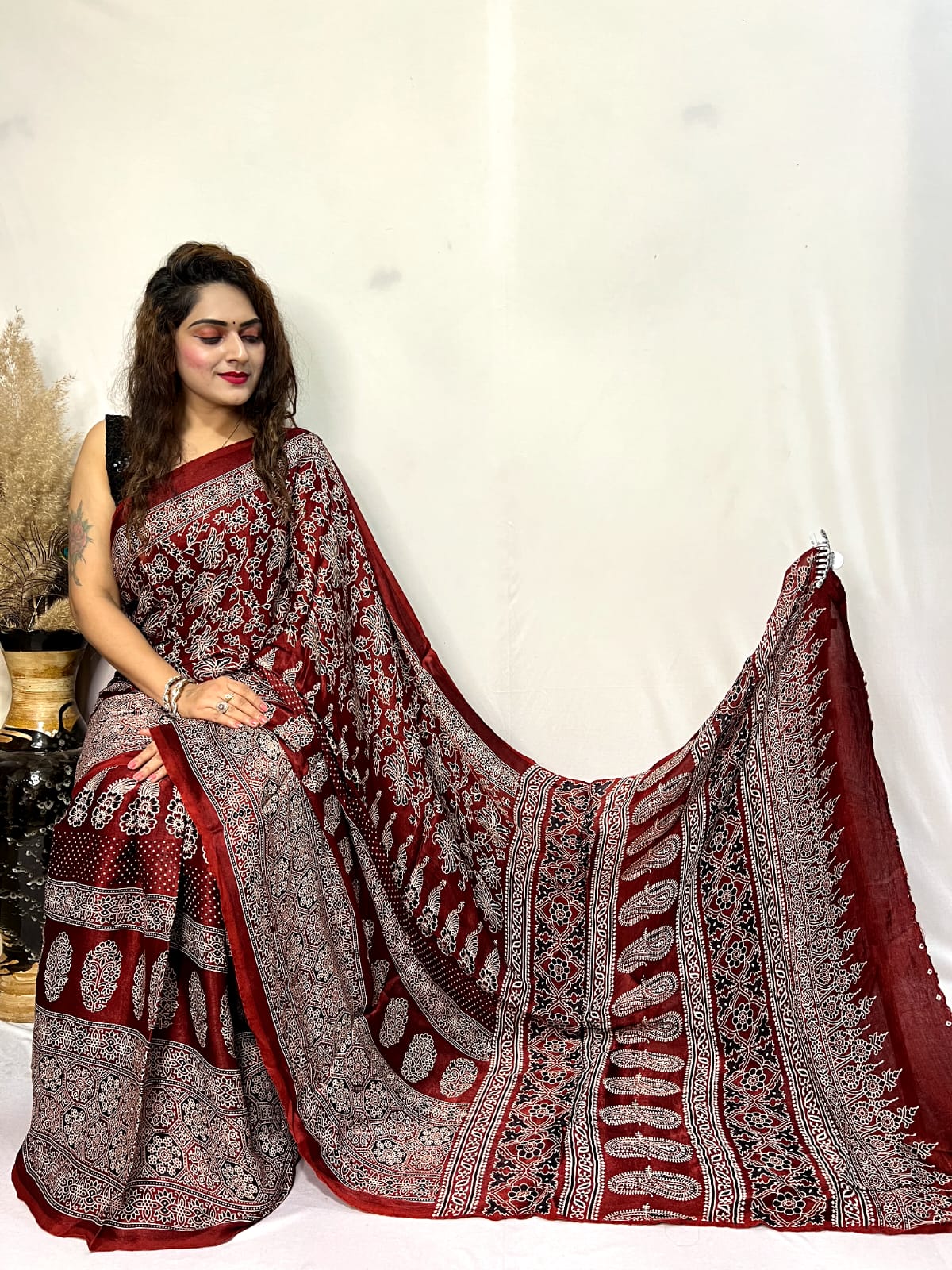 Beautiful Designer Ajrakh Pure Guji Bandhej Saree