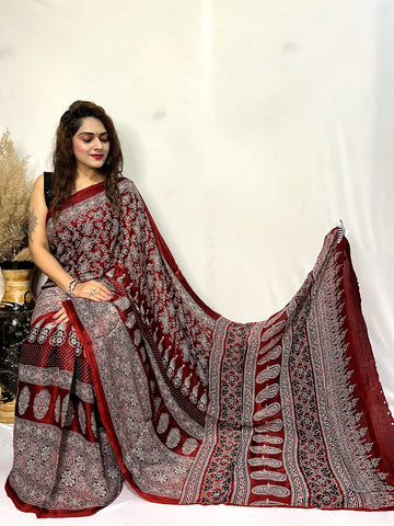 Beautiful Designer Ajrakh Pure Guji Bandhej Saree