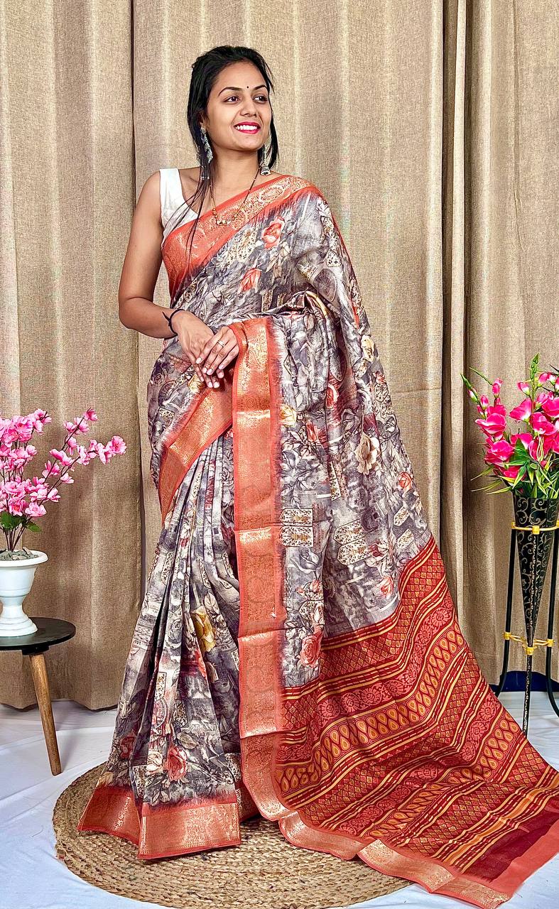 Beautiful Designer Daily Wear Soft Tusshar Silk Slub Saree