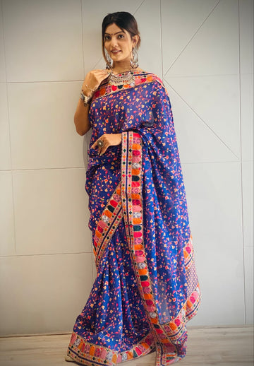 Beautiful Designer Vichitra Silk with Digital Print Saree