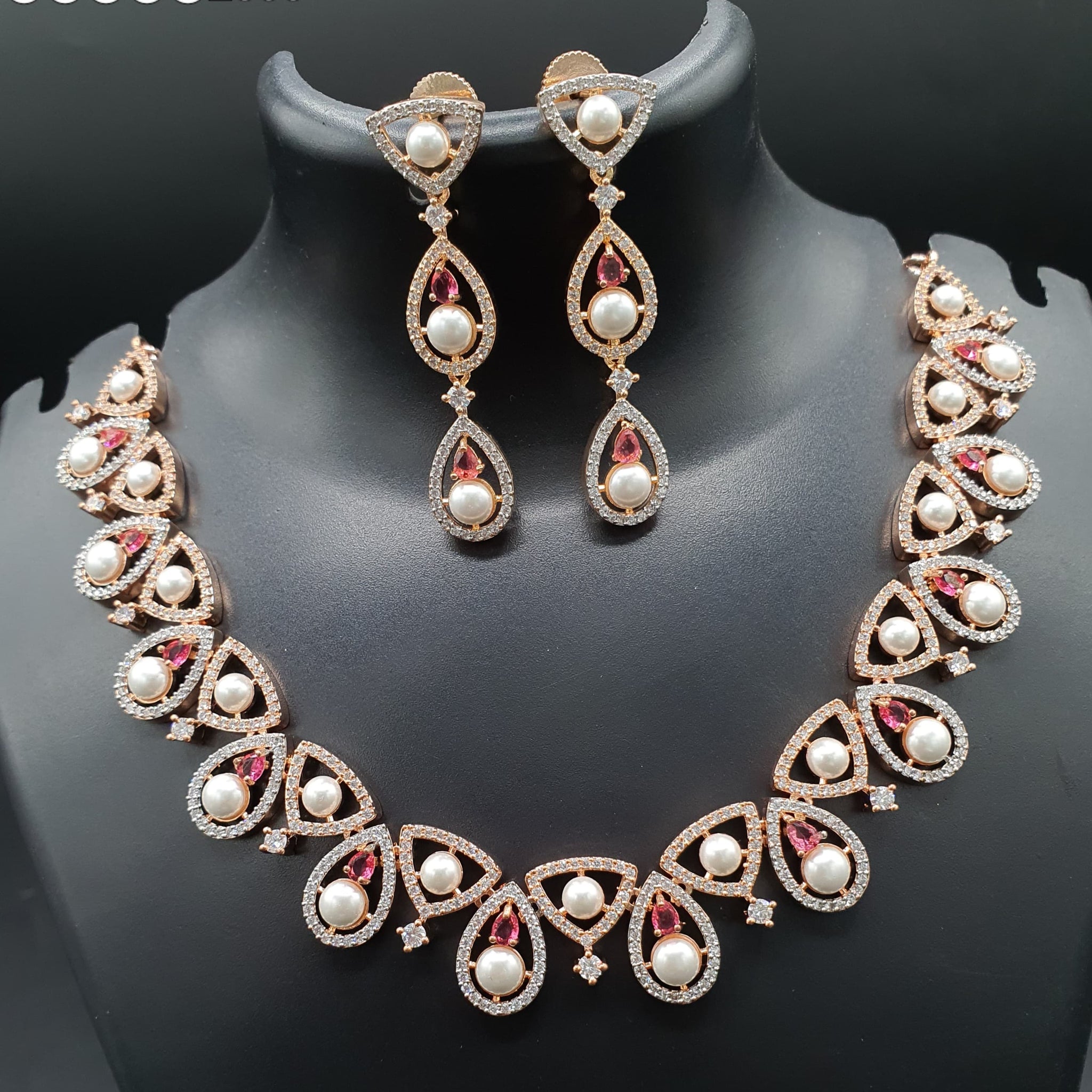 Beautiful American Diamond Jewellery Antique Necklace Set with Earrings