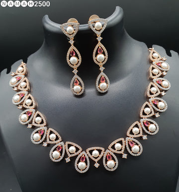 Beautiful American Diamond Jewellery Antique Necklace Set with Earrings