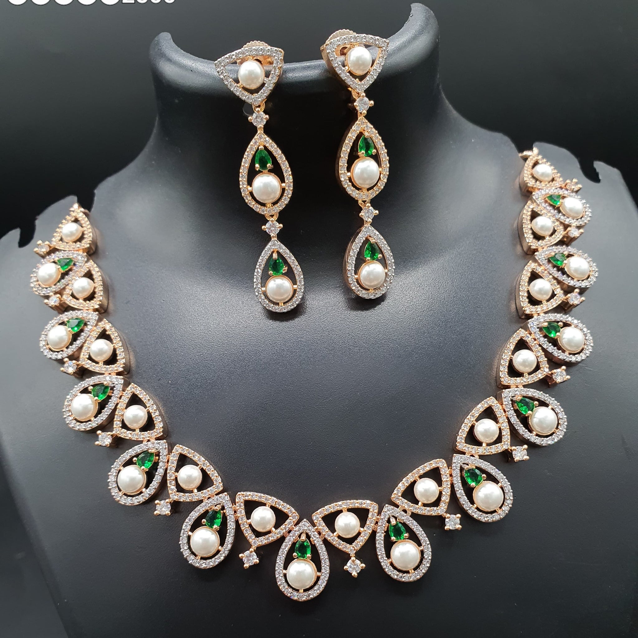 Beautiful American Diamond Jewellery Antique Necklace Set with Earrings