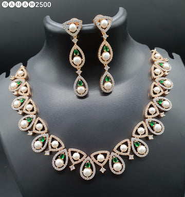 Beautiful American Diamond Jewellery Antique Necklace Set with Earrings