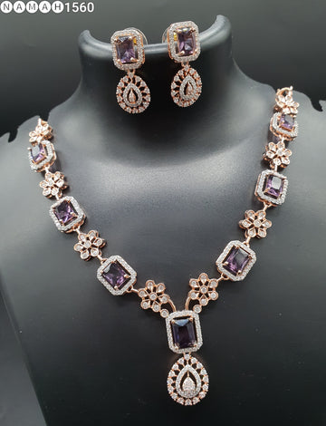 Beautiful American Diamond Jewellery Antique Necklace Set with Earrings