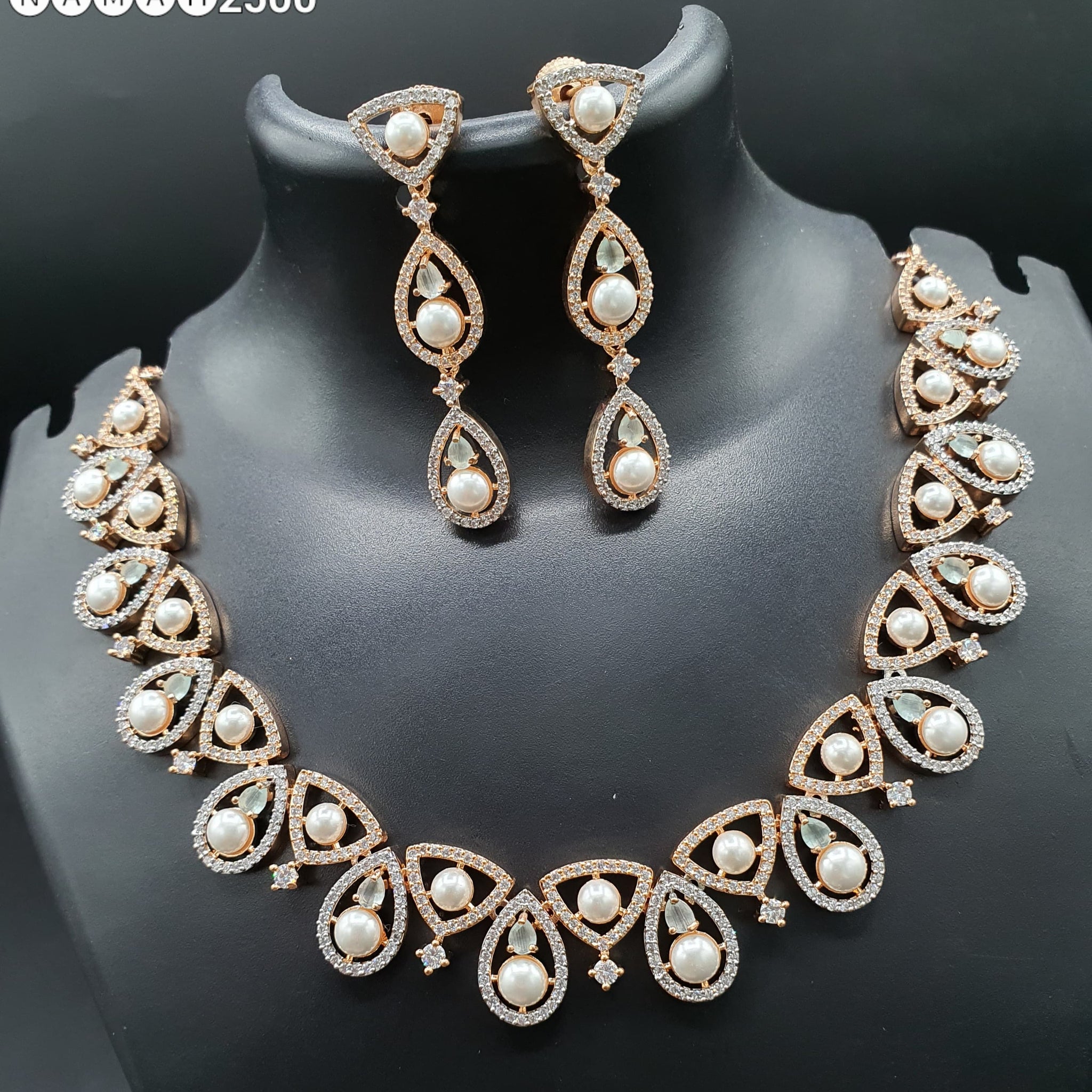 Beautiful American Diamond Jewellery Antique Necklace Set with Earrings