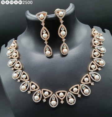 Beautiful American Diamond Jewellery Antique Necklace Set with Earrings