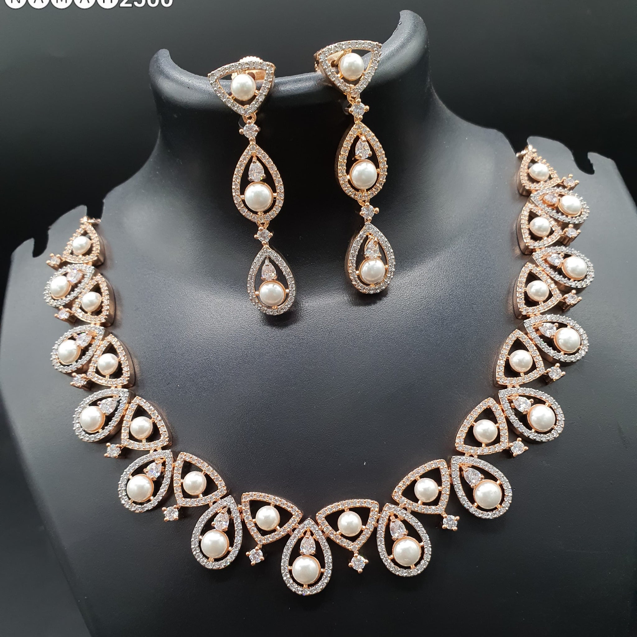 Beautiful American Diamond Jewellery Antique Necklace Set with Earrings