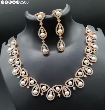 Beautiful American Diamond Jewellery Antique Necklace Set with Earrings