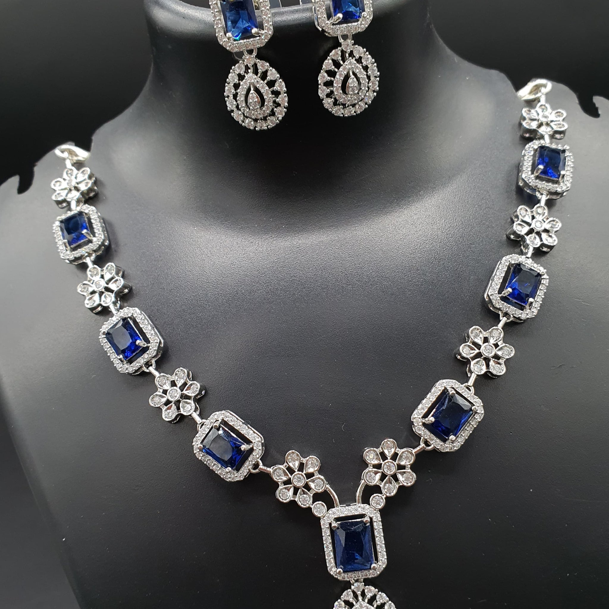 Beautiful American Diamond Jewellery Antique Necklace Set with Earrings