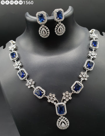 Beautiful American Diamond Jewellery Antique Necklace Set with Earrings