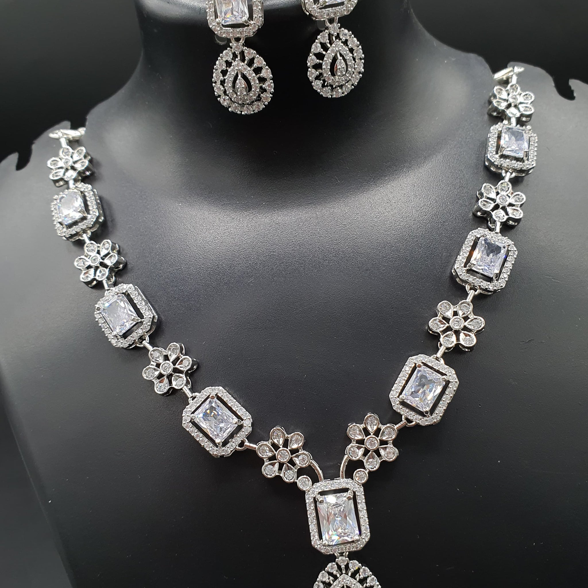 Beautiful American Diamond Jewellery Antique Necklace Set with Earrings