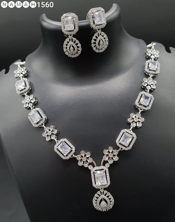 Beautiful American Diamond Jewellery Antique Necklace Set with Earrings