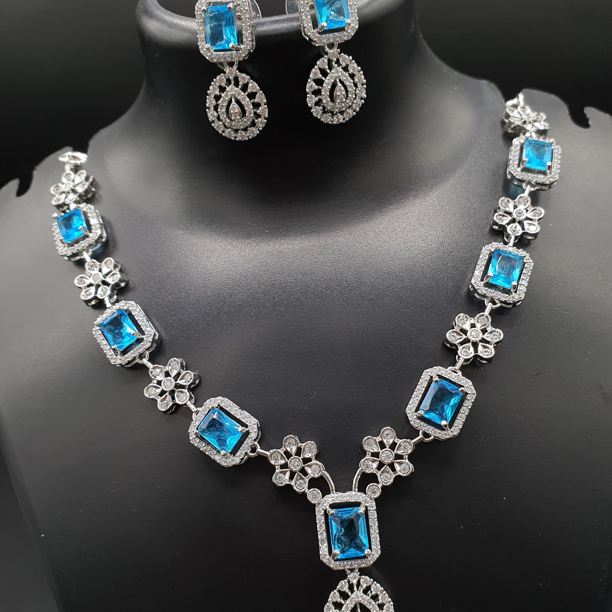 Beautiful American Diamond Jewellery Antique Necklace Set with Earrings