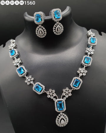 Beautiful American Diamond Jewellery Antique Necklace Set with Earrings