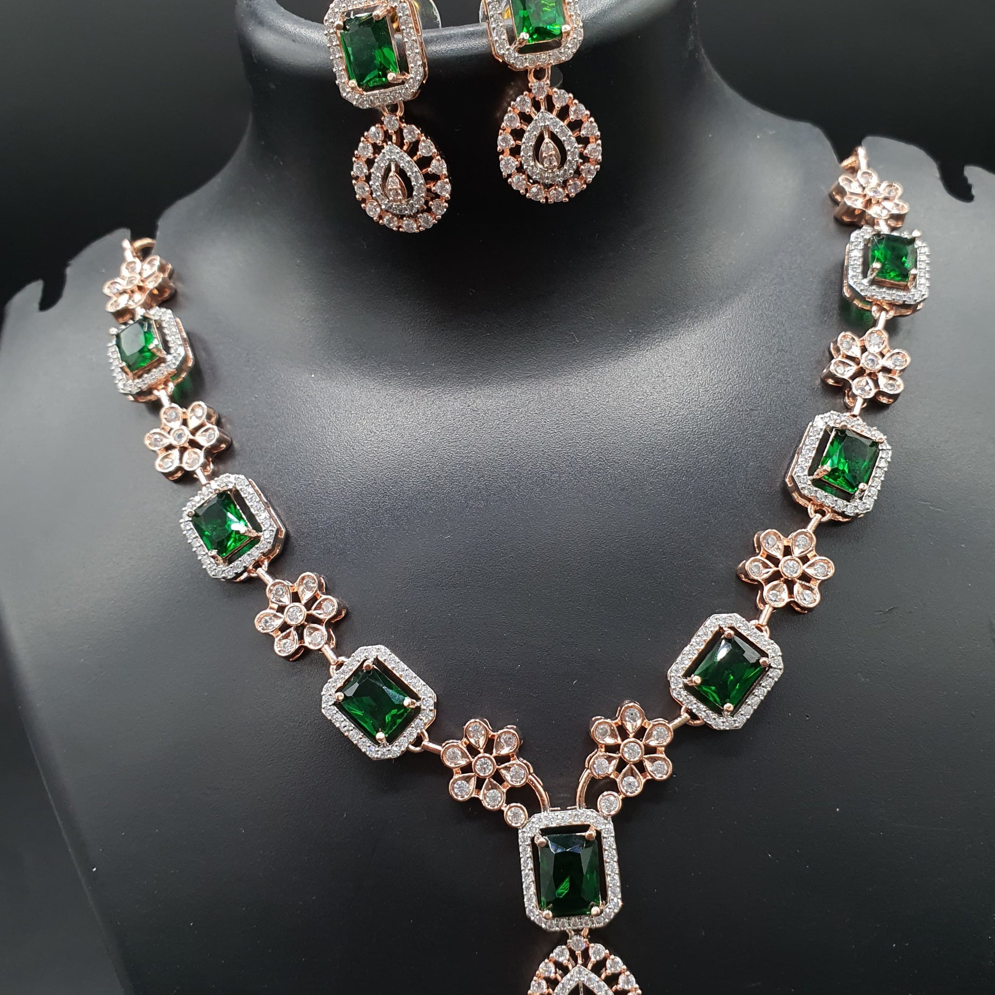 Beautiful American Diamond Jewellery Antique Necklace Set with Earrings