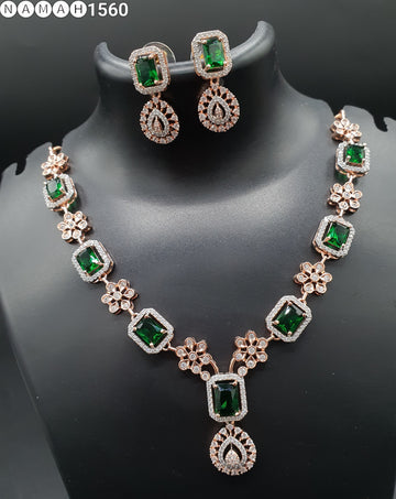 Beautiful American Diamond Jewellery Antique Necklace Set with Earrings