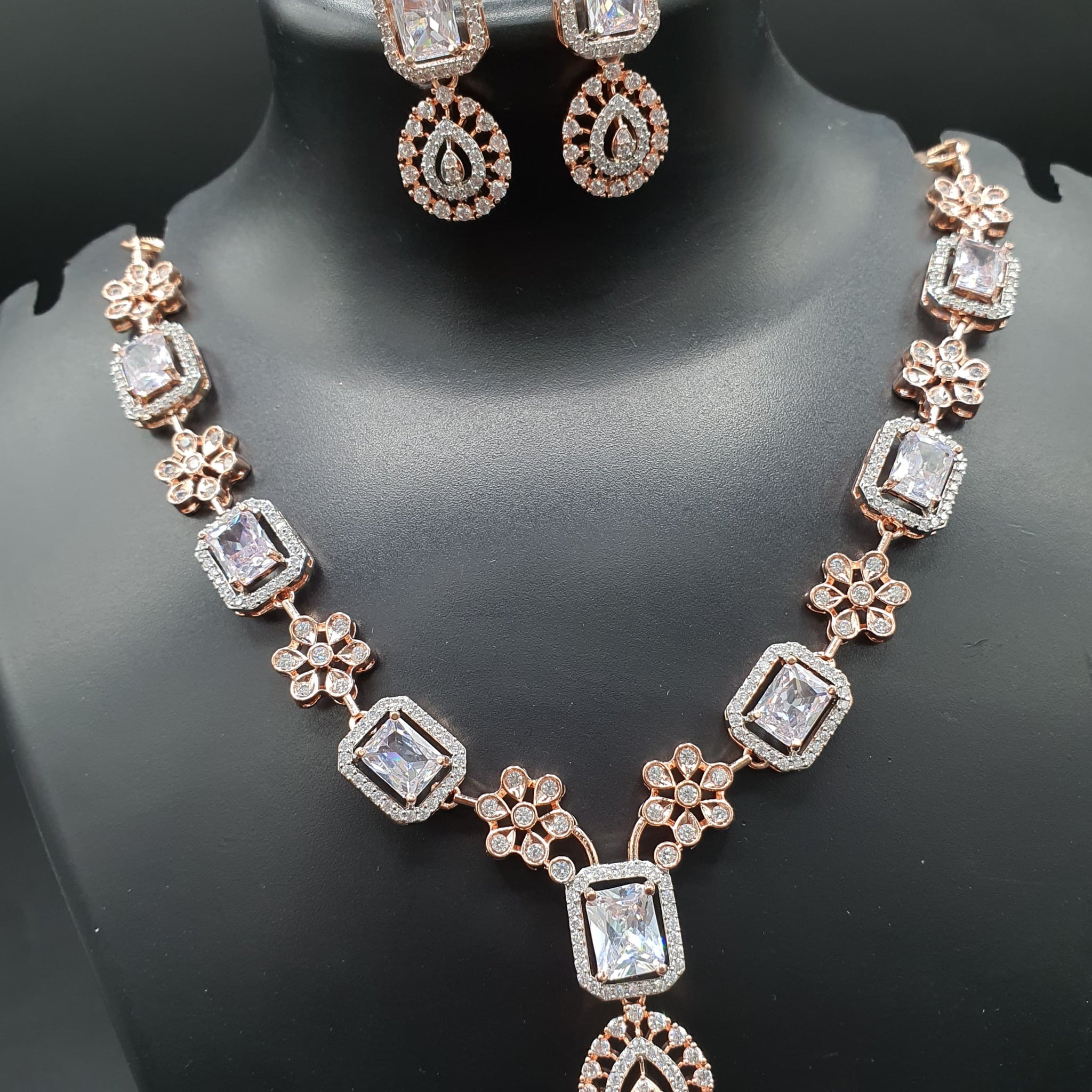 Beautiful American Diamond Jewellery Antique Necklace Set with Earrings