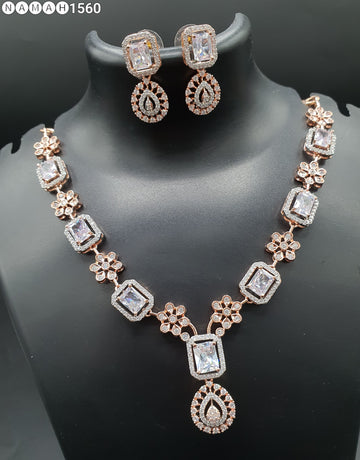 Beautiful American Diamond Jewellery Antique Necklace Set with Earrings