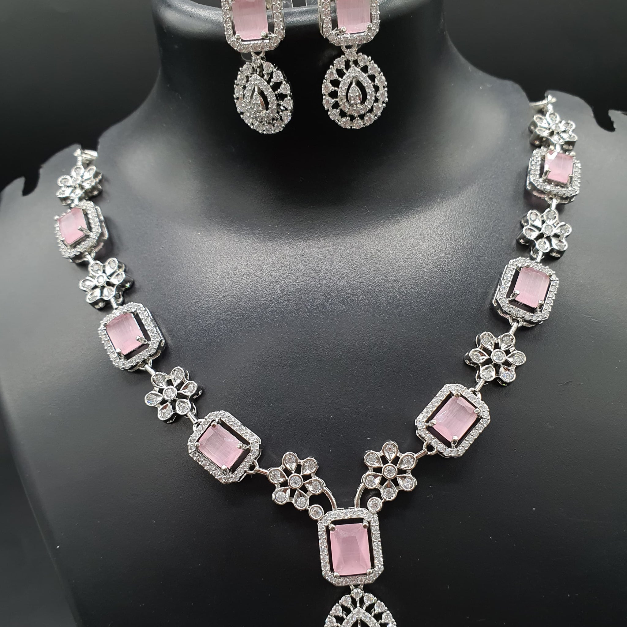 Beautiful American Diamond Jewellery Antique Necklace Set with Earrings